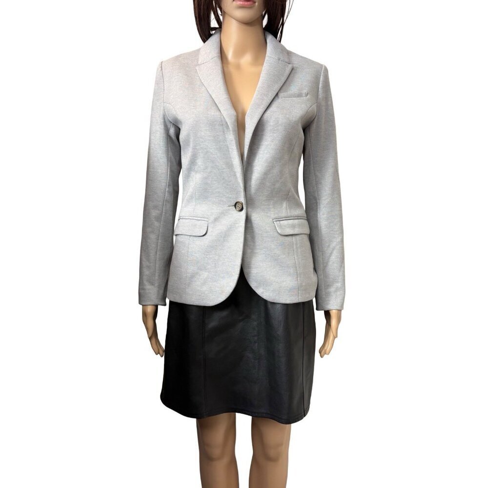 H&M Women's Blazer Size 6 Light Gray Fitted Lined One Button Long Sleeves EUC